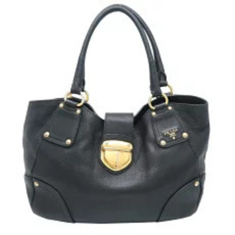 Prada Vitello Daino Leather pushlock tote bag Black